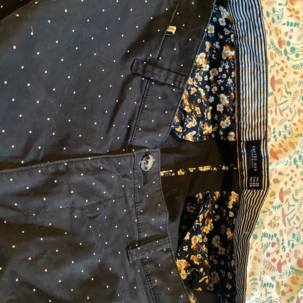 Navy Blue Men's Shorts with Floral Trim - Picture 3 of 4